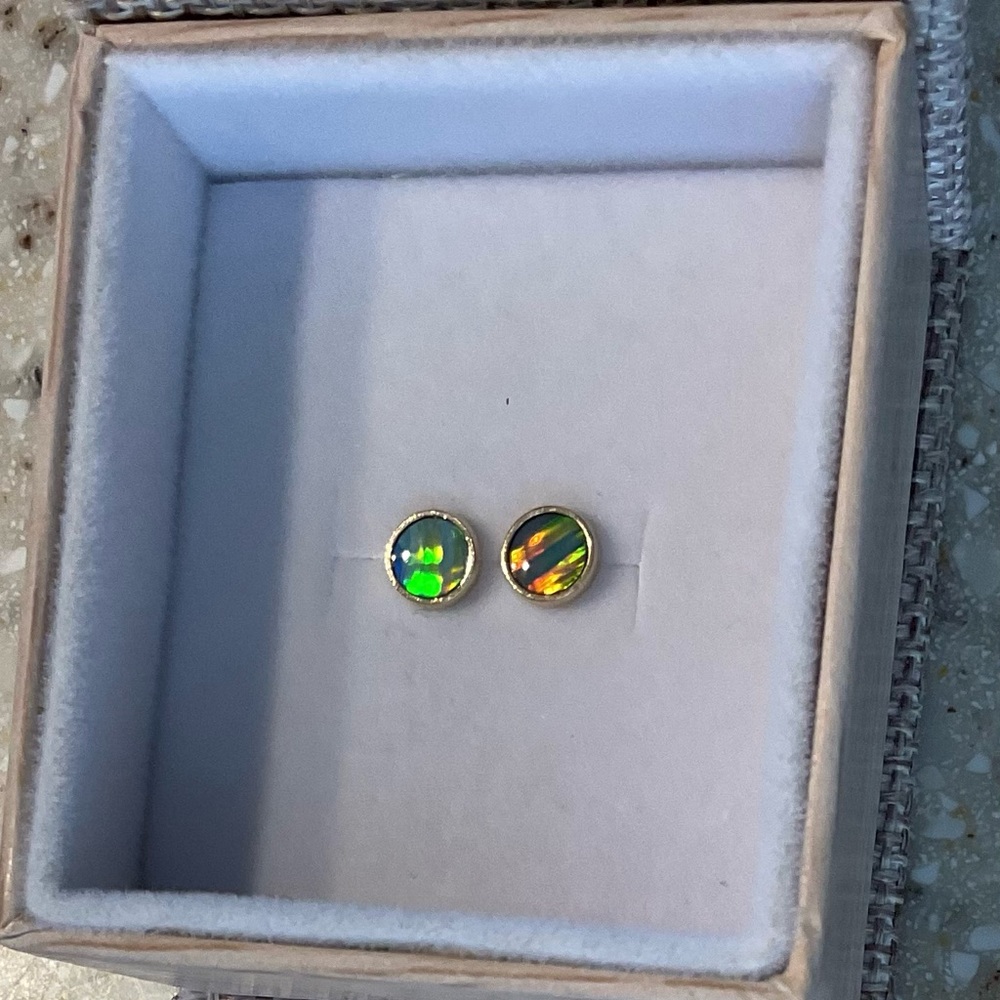 14K yellow gold opal earrings handmade